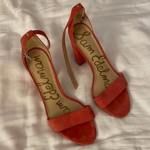 Sam Edelman size 9 suede salmon strappy heels - Picture 1 of 4